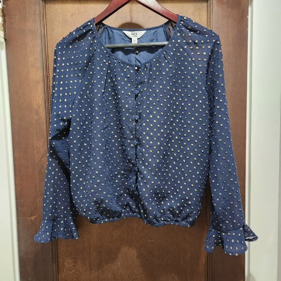 Jack by BB Dakota Blue Gold Dot Button Blouse XS Extra Small NWT - Picture 10 of 11
